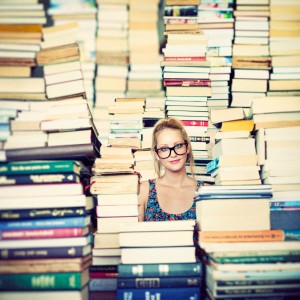 surrounded by books