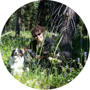 Linden Gross and dogs in lupine