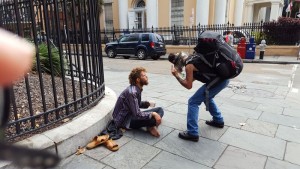 homeless guys talking